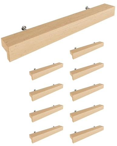 Sossai Holz Möbelgriffe aus Buche | GAH01 | Lochabstand 128mm, Länge 188mm, 10 Stück
