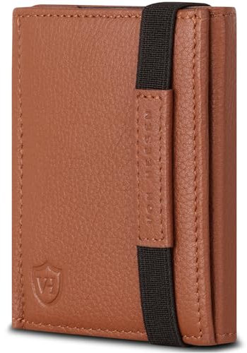 VON HEESEN Slim Wallet mit XL Münzfach & RFID-Schutz - Mini Geldbörse Herren & Damen - Kartenetui Kreditkartenetui - Portmonee Geldbeutel Portemonnaie klein Cognac-Braun