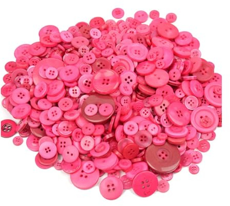 Yurosiay Bunt Knöpfe Set 600 Stück Harz Bastelknöpfe 2/4 Löcher Rund Kunststoff Knöpfe Kinderknöpfe Gemischte Größen Plastikknöpfe DIY Knöpfe zum Basteln Nähen Painting Geschenk Deko Rosarot