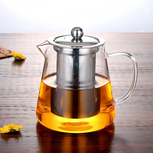 HoaaiGo 450ml Borosilicate Glass Tea Pots with Infuser, 2-in-1 Tea Kettle/Tea Maker Glass Heatproof Teapots Stovetop Safe Tea Pot for Stove, Teapot with 304 Stainless Steel Strainer