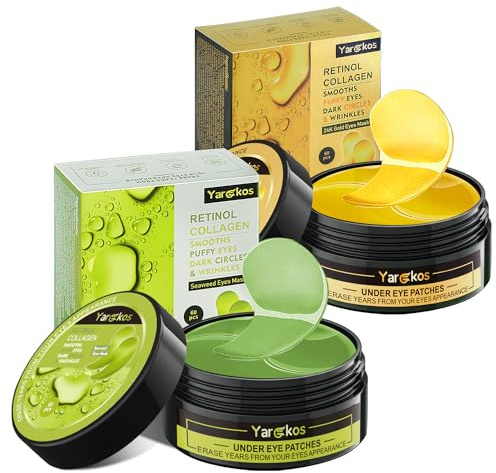 2 st kollagen hydrogel anti-aging ögonmask, 60 st återfuktande ögonmask, mot mörka ringar, rynkor, mörka ringar och påsar under ögonen, 30 par hyaluronsyra ögonkuddar, 24K guld + grön