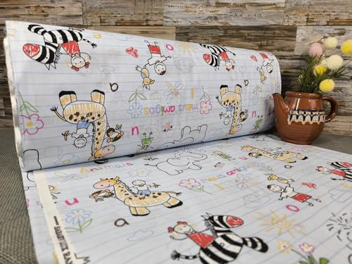 240cm Breit Meterware ab 50cm Popeline Baumwolle Stoff Baumwollstoff Kinderstoffe Stoffe Elefant Giraffe Babystoffe Ranforce Bastelstoff ÖKO-TEX VP0K073 (Hellblau)