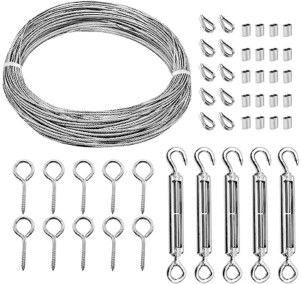 JNJOOD 1 Set Schweres Spannschloss-Kabelgeländer-Set, 30 m, , Haken und Öse, Spannschloss-Set, Silber