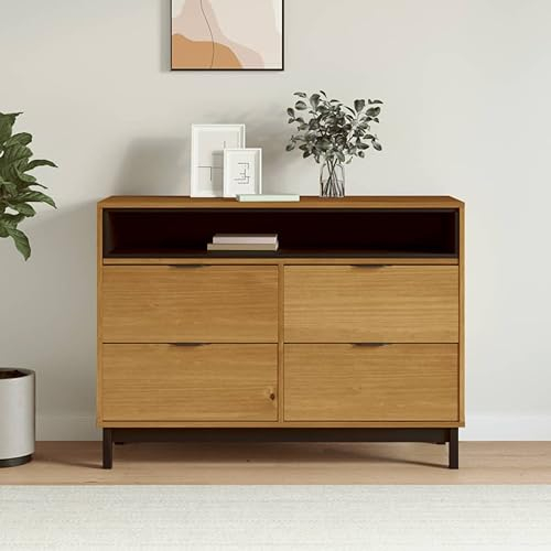 Gecheer Schubladenschrank Schubladenkommode Kommode Aufbewahrungsschrank Beistellschrank Sideboard Schrank FLAM 110x40x80 cm Massivholz Kiefer