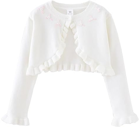 Yanmucy Cárdigan Bolero para Niñas Pequeñas Chaqueta de Punto para Niña Manga Larga Suéter de Algodón Niña Pequeños Botón Encubrir para 1-8 Años (FR/ES, Edad, 1 año, 2 años, Regular, Blanco)