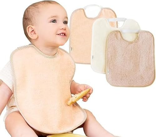 Bugalin Baberos bebe impermeables |Packs- Baberos goma elastica guarderia| 6 meses hasta 4 años| Fáciles de Poner y Quitar De Rizo-Tela Impermeable, Ideal para Guarderia |Fabricados España(PEACH)