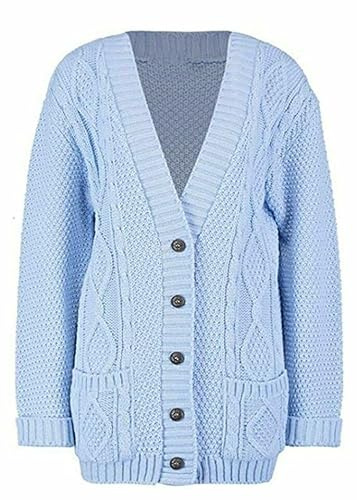 FASHION MY LOVE New Womens Everyday Long Sleeve Button Top Ladies Chunky Aran Cable Knit Grandad Cardigan UK Size 8-26