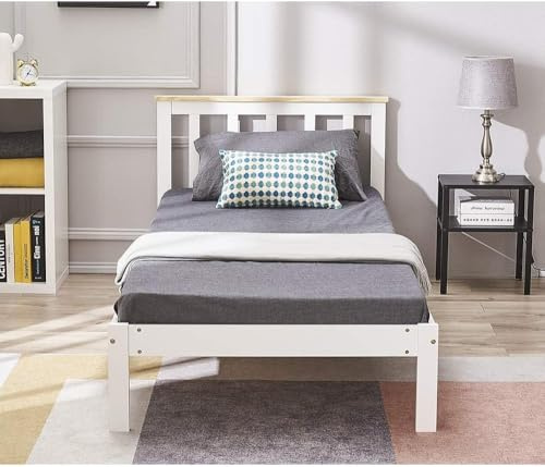 Panana 3ft Single Bed Frames Modern Wooden Platform Bed Slatted Bed Base/Easy Assembly/ (White and Natural, 3 ft, Single - No Foot end)