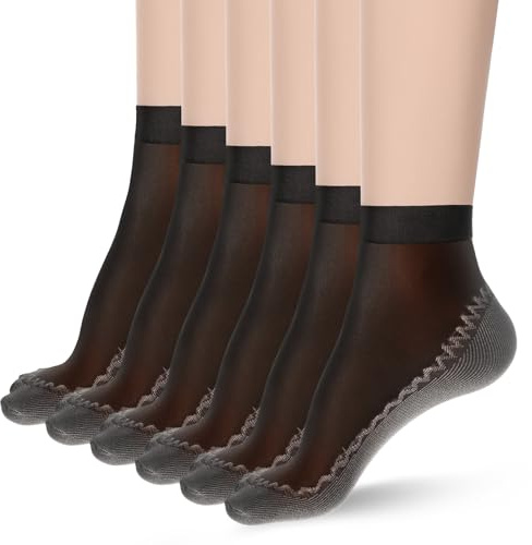 HekouJiub 12 Pares Medias de Nylon Transparentes para Mujer, Calcetines Tradicionales Calcetines Cortos Antideslizantes Medias de Nailon Antideslizantes para Mujer (Negro)
