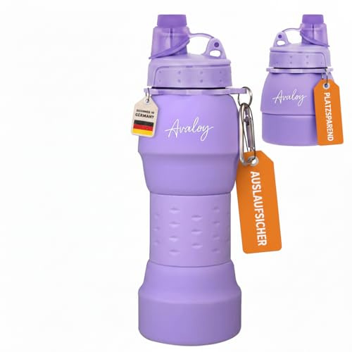 AVALOY flasque running gourde souple gourde running gourde souple running gourde 600 ml gourde motivation Gourde pliable soft flask silicone BPA free (violet)