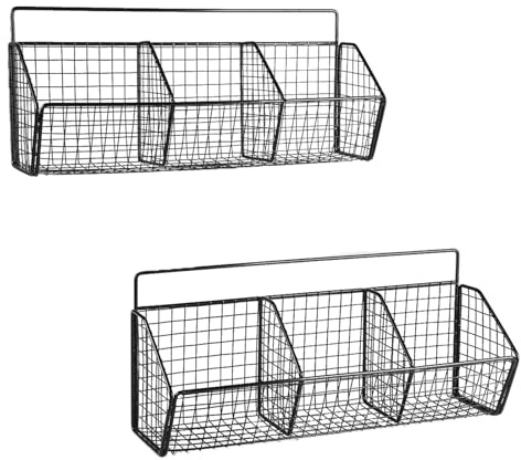 Gzsekken Wall-Mounted Hanging Kitchen Storage Baskets,Metal Storage Baskets with 3 Sections Wire Basket Kitchen No Drilling Adhesive Storage Basket Organiser Rack for Shower Cabinet Door,Black-2 Pack