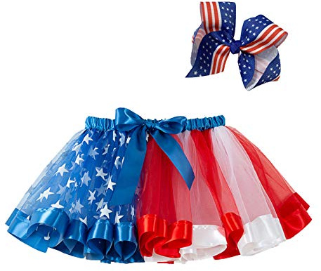 Traje de Baile del 4 de Julio de Tul, Horquilla para niños, Estrellas de Ballet, Faldas para niñas + Vestido y Falda para niñas con Tutu Black niña (Red, 5-8 Years)