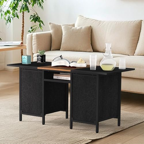 CADUKE Industrie-Design Couchtisch mit Schubladen, Wohnzimmertisch mit Stauraum, 2 Ebenen Sofatisch, Kaffeetisch Braun für Heim und Büro, 90 x 40 x 44 cm