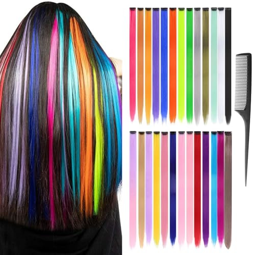 Niaciswe Clip in Hair in Diverso Colori 26 Pezzi Estensione dei Capelli Colorati Colored Clip In Hair Extensions Colorate Extension Capelli Clip Colorati Ciocche per Party, con pettine,(55CM)