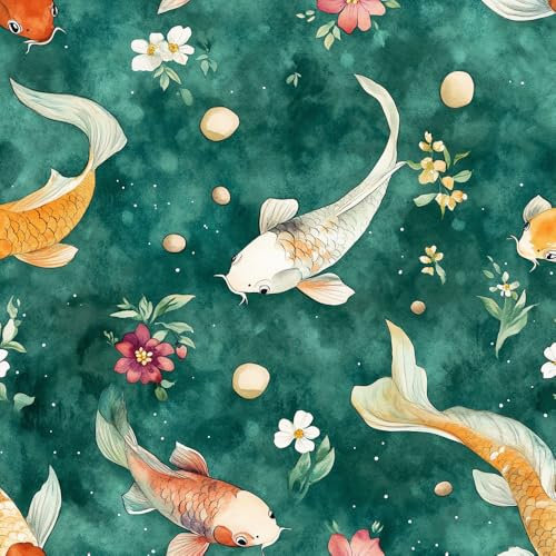 JIAOQSS Papier peint adhésif Poissons colorésPond Lotus Flowers Papier peint autocollant décollable Papier Peint Autocollant Motif Papier Collant pour Meuble Chambre Armoire Salle de Bain Amovible