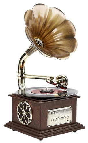 Wireless Vinyl Record Player, Mini Retro Gramophone with Bluetooth 4.2, USB Reading, 33/45 Speed Adjustable for Home Living Room Decor