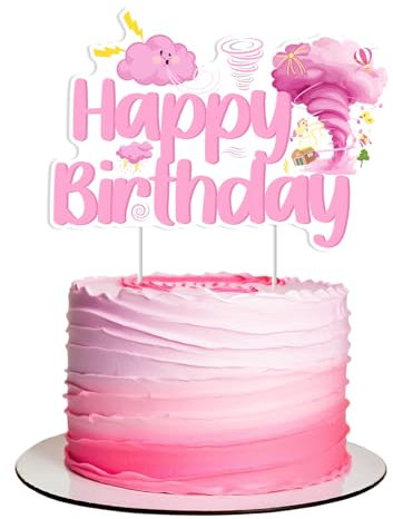 Cheereveal Tornado Birthday Cake Topper, Pink Twonado Fournado Birthday Cake Topper for Girls, Weather Storm Theme Bday Baby Shower Party Decorations Supplies