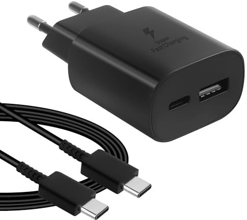 Chargeur USB C, Prise Rapide 25W avec Câble USB-C Compatible avec Samsung Galaxy S25/S24/S23/S22/S21/20 Ultra/Plus/FE/S10/A55/A54/A53/A40/A33/A15/Z Fold6/Flip6, PD+QC Multiple Secteur Adaptateur