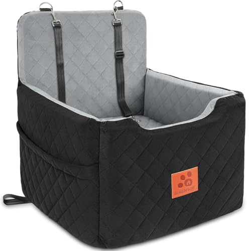 GL GLENSLAVE Dog Car Seat for Small/Medium Dogs Under 35lbs,Memory Foam Dog Booster Seats,Detachable and Washable Traval Pet Car Seat, Dogs Bed with 2 Safety Belts(Balck/Grey)