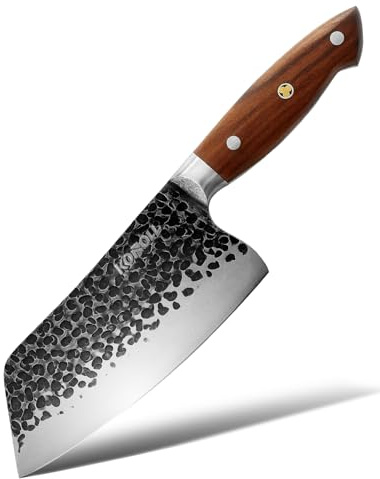 KONOLL Premium Meat Cleaver Knife 7 Inch Japanese AUS-8 High Carbon Steel Butcher Chef Knife with Ergonomic Wood Handle Heavy Duty Chopping and Vegetable Cutting Knife