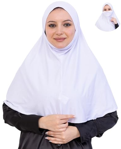 Prien Hijab Pour Les Femme, Turban Musulman Instantané Avec Foulard, Echarpe Vetements Islamiques, Écharpe Douce Pour La Priere, Abaya, Khimar (Blanc)