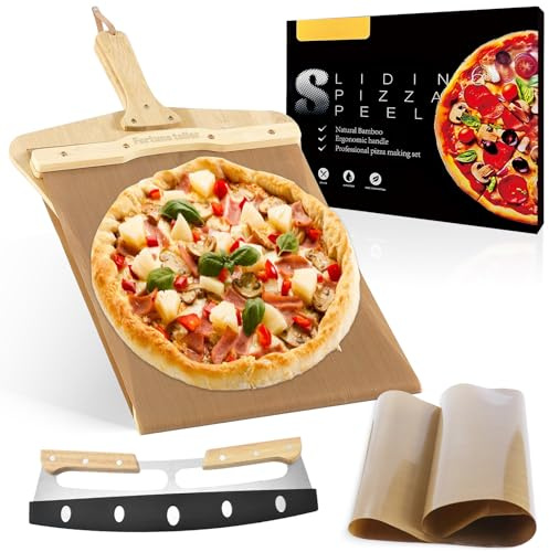 Pizzaschieber, Schiebe-Pizzaschieber mit Griff 56*30cm, Pizza Peel for Pizzaofen Pizzaheber, 12 Zoll Hölzern Antihaftbeschichteter Pizzaschaufel,Pizza Zubehör mit Zusätzlichen Schrauben Ersatz-Teflon