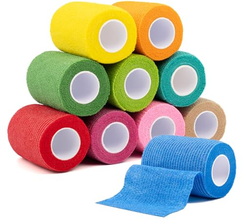 Bandage Autoadhésif, 10 Rouleaux 7.5cm x 4.5m Bande Cohesive Multicolore Bandage Vétérinaire, Bandage Élastique Autocollant pour Les Mains,Les Pieds Genoux