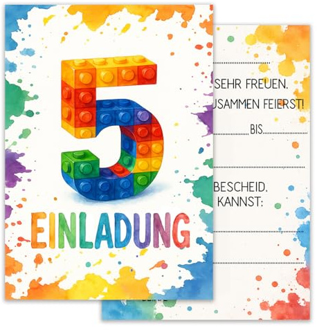 ZELAITE 12 Stück 5. Geburtstag Bausteine Einladungskarten, Baustein Einladungen Kindergeburtstag Mädchen und Junge, Blocks Einladungskarten inkl. 12 Briefumschlägen, Einladungskarten Kids (5)