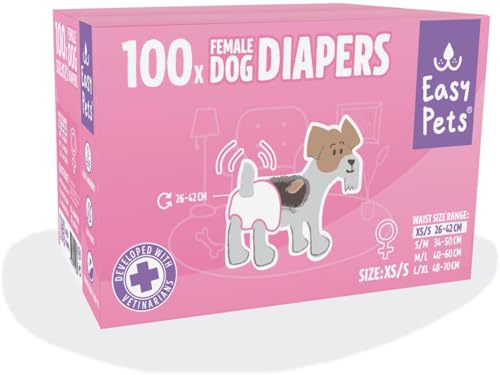 EasyPets Hundewindeln für Hündinnen – Einwegwindeln für Hunde – Läufigkeitshöschen & Inkontinenzhöschen – Atmungsaktiv & Bequem – 100 Stück – Größen XS/S