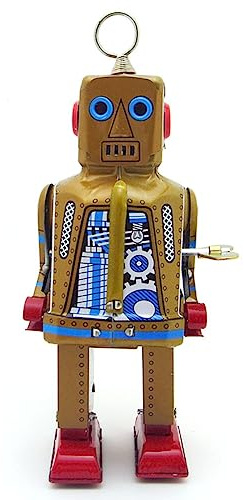AYUNJIE Wind Up Toy MS403 Fiery Robot Tin Toy Creative Gift Vintage Collectible Kids Gift for Boys Girls Parent-Child Interaction (Gold)