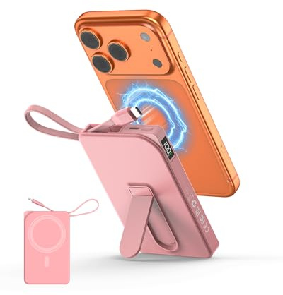 Power Bank para Magsafe, 10000mah Magnetico Bateria Portatil for iPhone con 22.5w USB-C Cable, Soporte Plegable Powerbank para iPhone 17 16 15 14 13 12 Serie, Inalambrico Bateria Externa Carga Rapida
