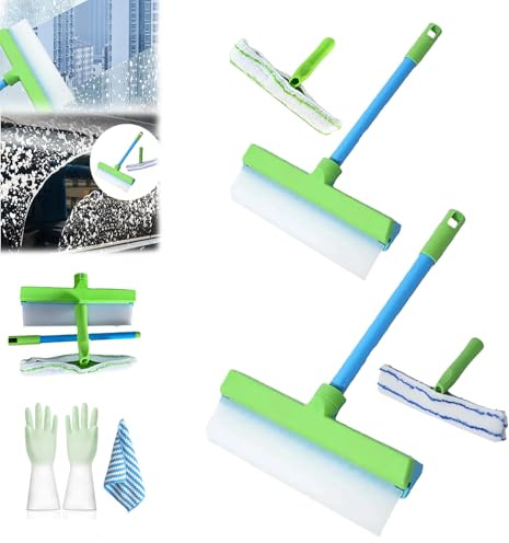 Aqua Blade Squeegee Window Cleaner, 2025 New Recyclable 3 In 1 Window Cleaner Scraper, Rotatable Silicone Squeegee and Microfiber Scrubber, for Shower Glass Mirror Door Car (2pcs)