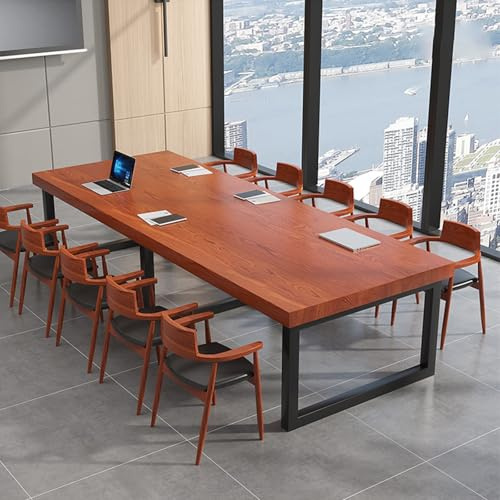 Grande tavolo da conferenza in legno massello, facile da assemblare per 5-10 persone, staffa di supporto in metallo, ideale per riunioni di lavoro (rosso, 180 x 100 x 75 cm)