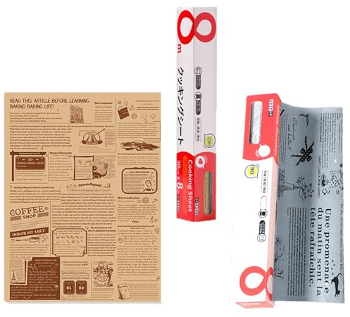 Papel para hornear 16M, papel para hornear con apariencia de periódico blanco y marrón,hornear, hamburguesas para barbacoa, sándwiches, papas fritas, pasteles - más de 100 hojas por rollo