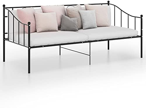 Holamys Schlafsofa Bettgestell Schwarz Metall 90x200 cm für Gästezimmer, Robustes Tagesbett mit Seitengeländer, vielseitiges Möbelstück für begrenzten Wohnraum, langlebige Konstruktion