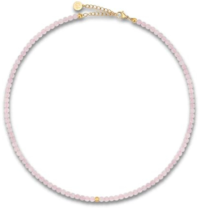 Pärlhalsband för dam av äkta fasetterade naturstenar 4 mm | Justerbart rosenkvartshalsband med 18K guldplätering (40–45 cm) | Vattentåligt boho-halsband (rosa)