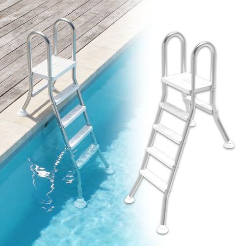UISEBRT 304 Edelstahl Pool Leiter,Schwimmbadleiter mit 4 Stufen Pooltreppe,verdicken oberirdische Poolleitern, Einstiegsleiter für Aufstellpool & Schwimmbecken Höhe bis zu 135 cm | 150kg Belastbar