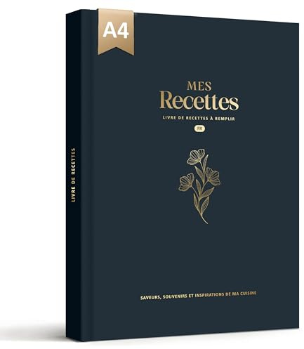BIROYAL Carnet de Recettes à Remplir A4, 114 Recettes, Bleu noir | Papier Épais 120g, Grand Espace d'Écriture, Table de Conversion & Calendrier Saisonnier, Pour cuisiniers amateurs & famille
