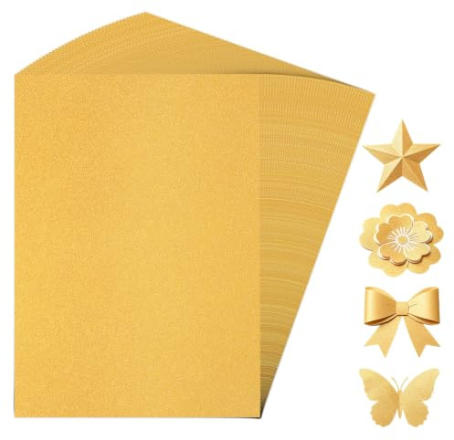 Gold Schimmer kartongpapper 250 g/m², 40 ark 210 x 297 mm tjockt skrivarpapper A4, fotokartong och pysselkartong guldpapper för pyssel glitterpapper för inbjudningar, certifikat, kort, scrapbooking