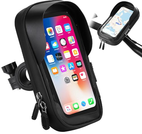 pclapora Soporte Móvil Bicicleta y Moto Impermeable, Rotación 360°, Bolsa Manillar con Pantalla Táctil y Cubierta de Lluvia, Compatible MTB Ciclismo para Smartphone 4,7-7 Pulgadas