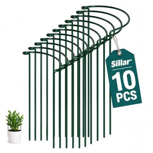 Sillar 10 st Halvrunt Växtstöd 25 x 40 cm, Växtpinnar av Järn med Plastbeläggning, Växtstödsring för Pioner, Hortensior, Rosor, Blommor, Klätterväxter, Vindskydd