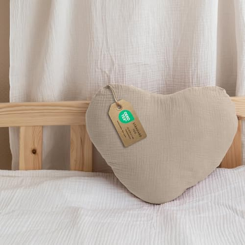 Dekokissen Kinderzimmer [Kuschel Kissen in Herz- & Sternform] - Kuschelkissen Kinder aus 100% Musselin-Baumwolle - handgenäht & weich in 12 Farben - Herzkissen Sternkissen Deko fürs Kinderbett