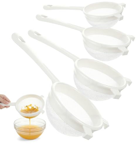4 coladores de plástico para kéfir, colador fino, colador fino con mango de plástico, malla de nailon ultrafina, para zumos, leche y café, 4 tamaños