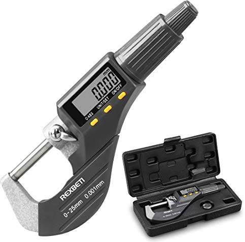 Digital Micrometer, Professional Inch/Metric Thickness Measuring Tools 0.00005/0.001 mm Resolution Thickness Gauge, Protective Case with Extra Battery