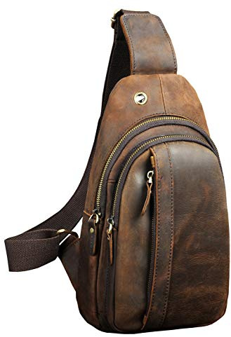 Le'aokuu Hombres Cuero Genuino vendimia Bolsos cruzados bolsa de tableta/paraguas/té bolsa mochila correa para el hombro cruz cuerpo y bolsa de mensajero y bolsa de pecho