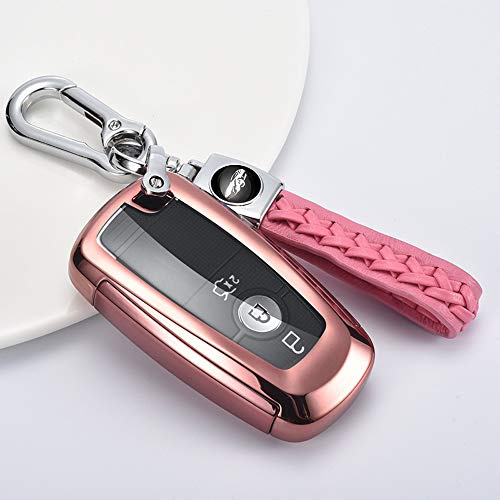 ontto Autoschlüssel Hülle für Ford Mondeo Fusion Mustang Explorer EcoSport S-Max Ranger Fiesta F150 F250 Zubehör Fernbedienung Cover TPU Schlüsselhülle Schlüsselanhänger Schlüssel Schutz Etui-Rosa