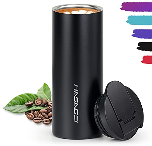 HASAGEI Travel Mug, Insulated Reusable Cup with Vacuum Stainless Steel Lid for Hot and Cold Drinks, Leakproof (Black 350ML)