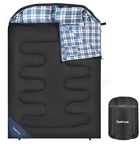 Blake-Flanell-Doppelschlafsack für Erwachsene, 2 Personen, Queen-Size-Größe XL für kaltes Wetter und warm, Kissen im Lieferumfang enthalten