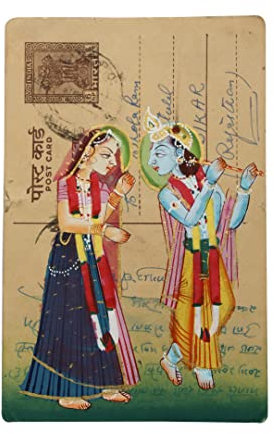 THIRD EYE CRYSTALS® Postkarte Hindu-Gott Radha Krishna Statue Idol Pooja Samagri Indische handgefertigte dekorative Postkarten Vintage Retro-Postkarten Osterkarten Dekoration Hindu-Geschenk