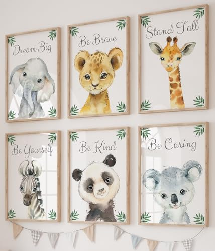 Eviepops Prints Safari Djur Affischer, Set Med 3 Utan Ram, Barnrum Dekor | Oinramade Affischer För Barnrum, Elefant, Giraff Och Lejon, För Flicka Eller Pojke, Väggkonst, Sovrum, 6 Tryck Djungel
